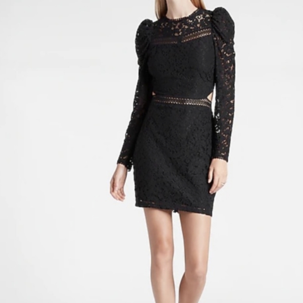 Express lace puff sleeve side cutout dress